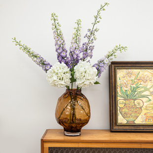 视远墨兰玻璃插花摆件高级感客厅餐桌轻奢复古风现代简约大肚花瓶