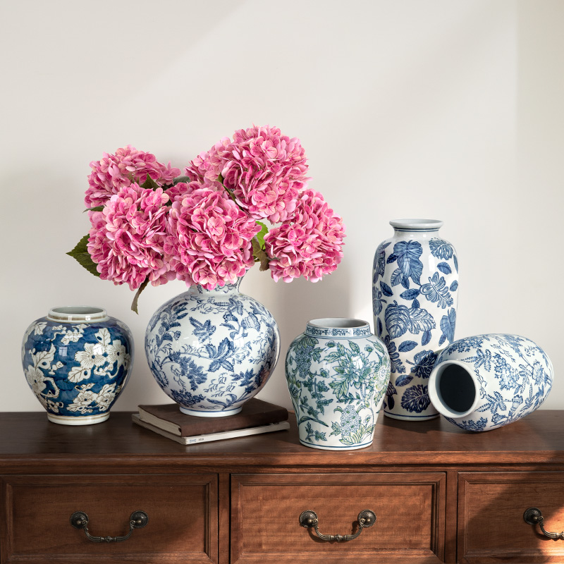 新中式青花瓷陶瓷花瓶客厅古韵摆件高级感仿古玄关插花鲜花花器