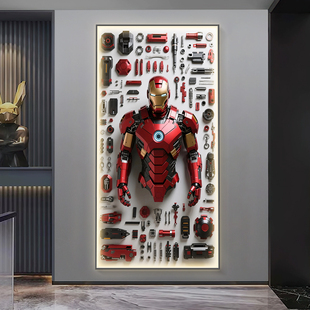 漫威电影钢铁侠玄关装饰画复仇者联盟机甲挂画电竞酒店发光氛围灯