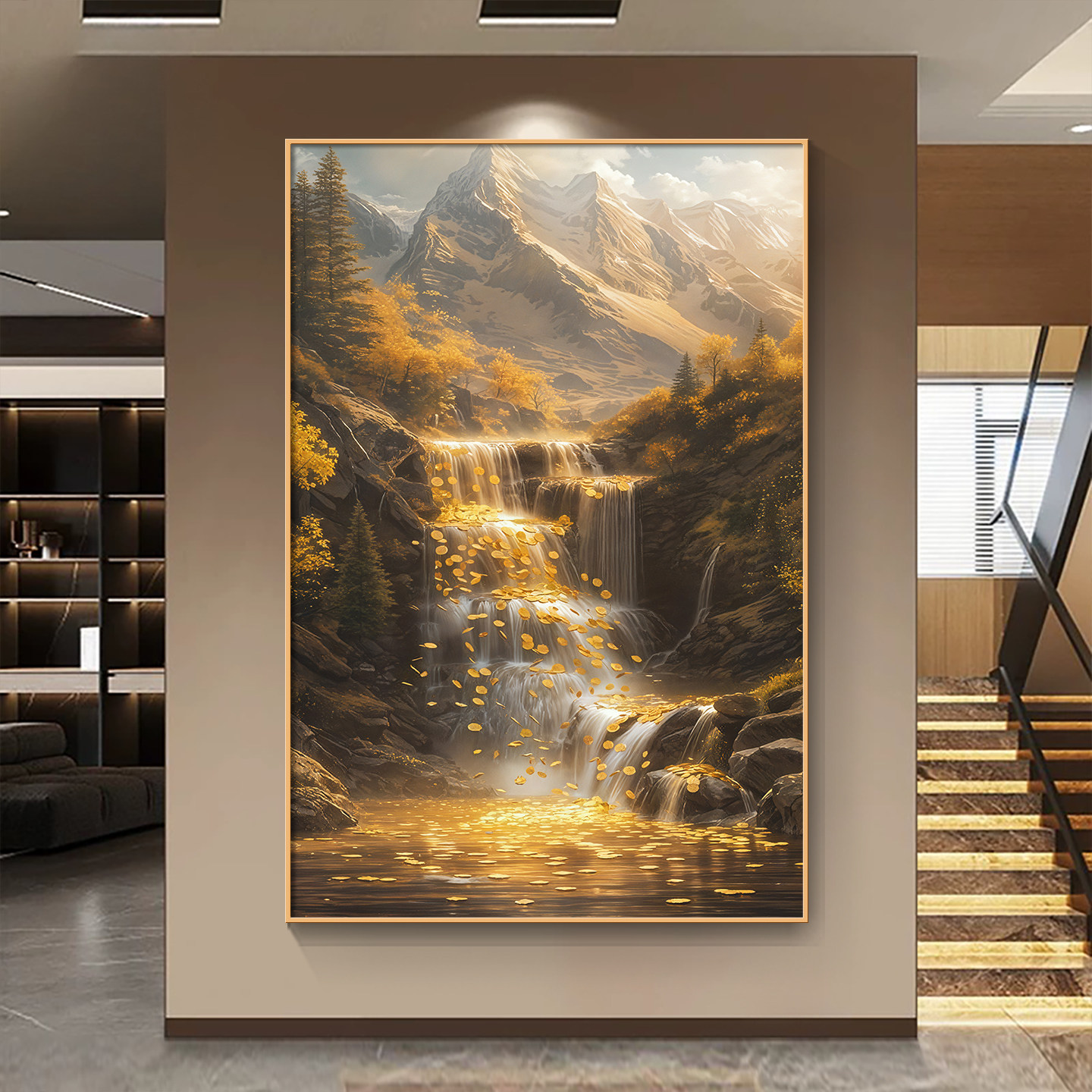 高山流水生财玄关装饰画轻奢大气客厅沙发背景墙落地画风景山水画