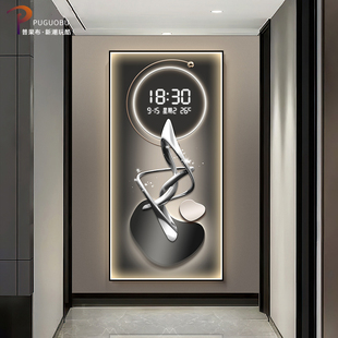 现代轻奢玄关装饰画LED灯发光电子屏时钟壁画客厅墙走廊过道挂画