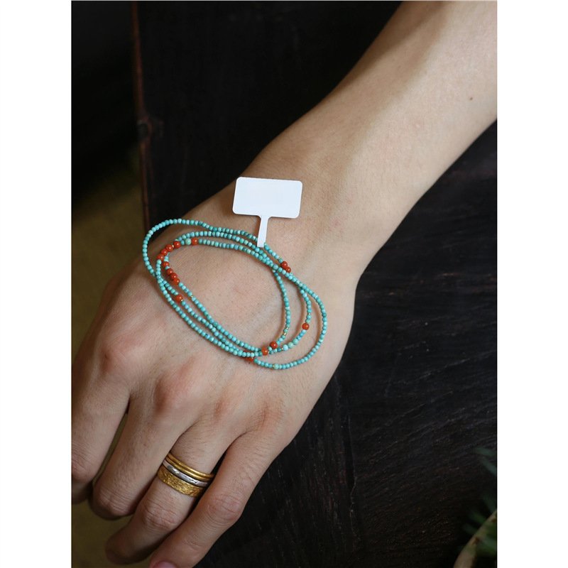 进口高瓷绿松石三圈多宝手链3mm极细小米珠南红锁骨链新中式