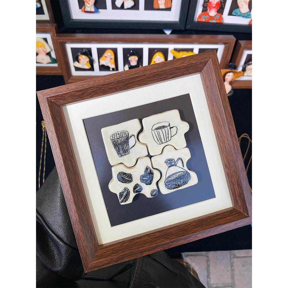咖啡器具浮雕感中古风餐厅装饰摆画复古风咖啡馆玄关创意艺术挂画