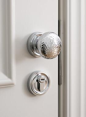 INDOORS法式极简银色黄铜卫生间门锁锤纹纯铜静音球形锁具门把手