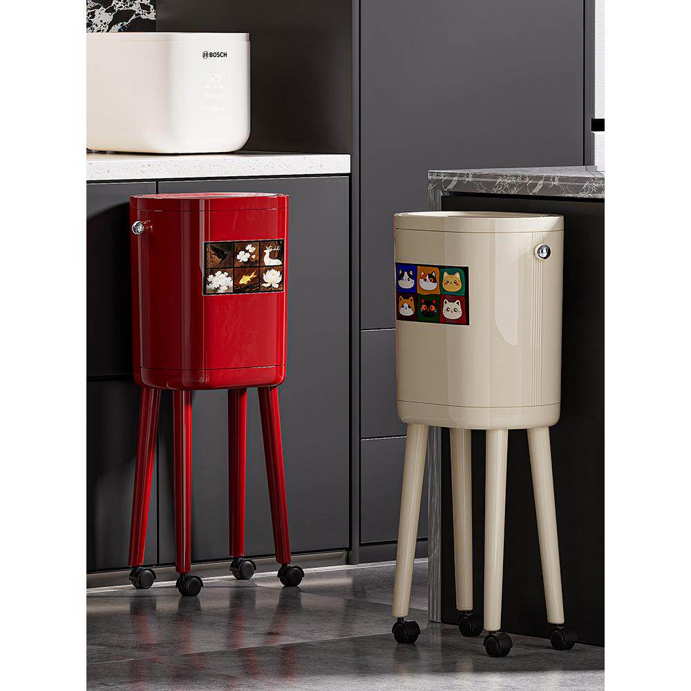 厨房垃圾桶家用专用2025新款免弯腰高脚高颜值带盖大容量移动纸篓