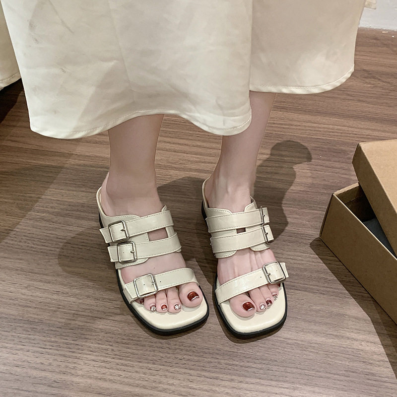 小众皮带扣复古美拉德女一字拖