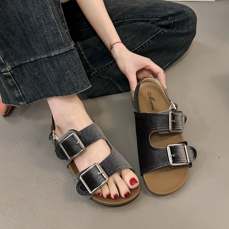 韩系百搭厚底露趾一字凉鞋女夏季