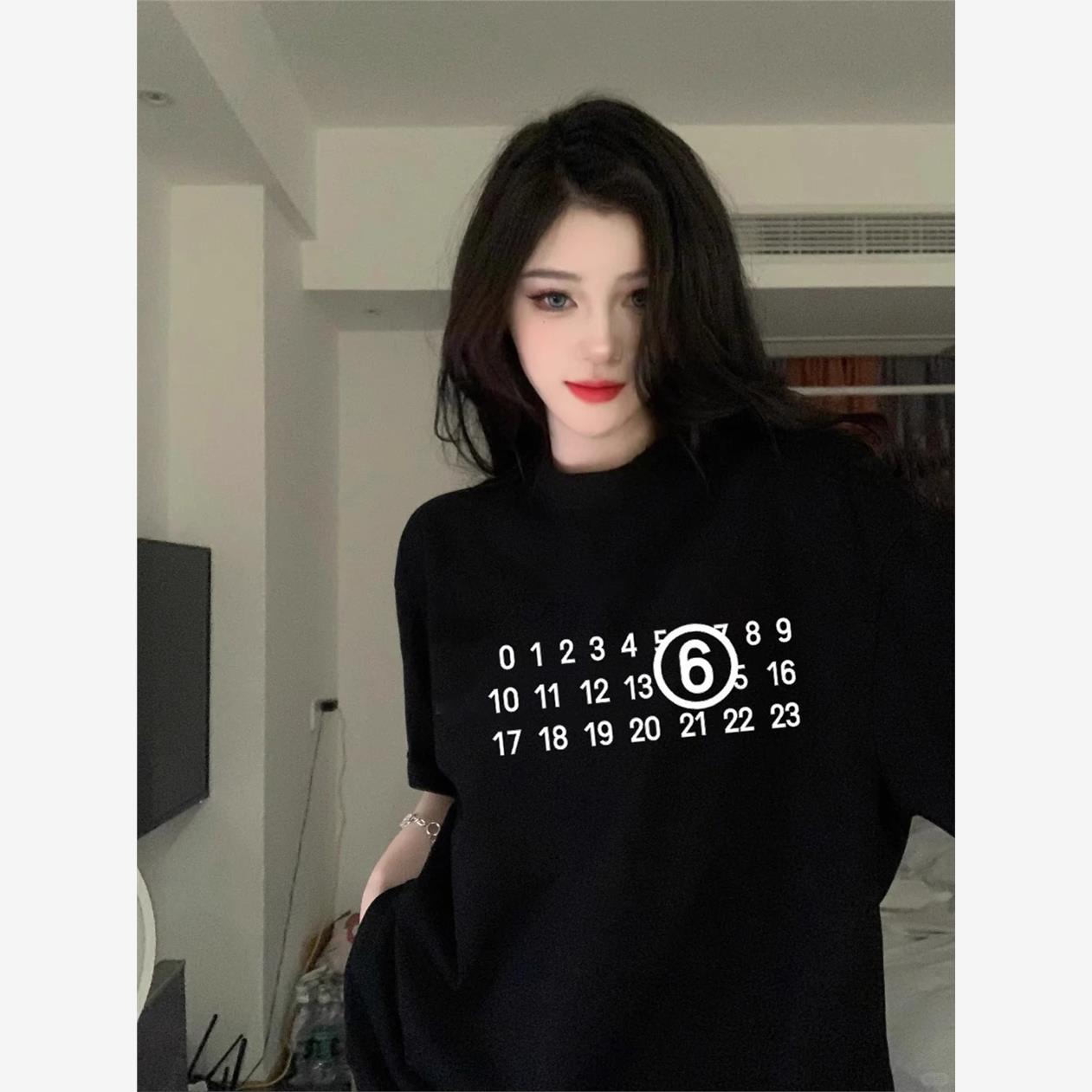 黑色纯棉潮牌美式高街短袖T恤女2025夏季新款设计感小众上衣半袖