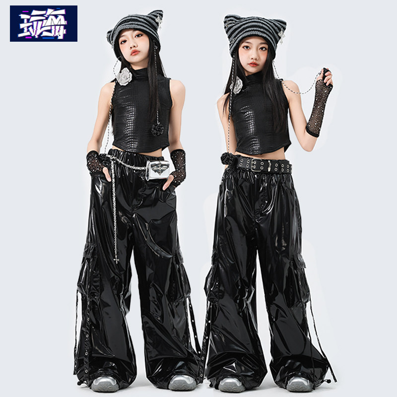 爵士舞女童服装夏季儿童潮酷jazz舞蹈演出服皮裤幼儿模特走秀女孩