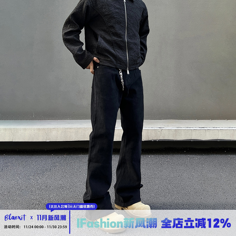 欧美高街水洗黑色牛仔裤cleanfit