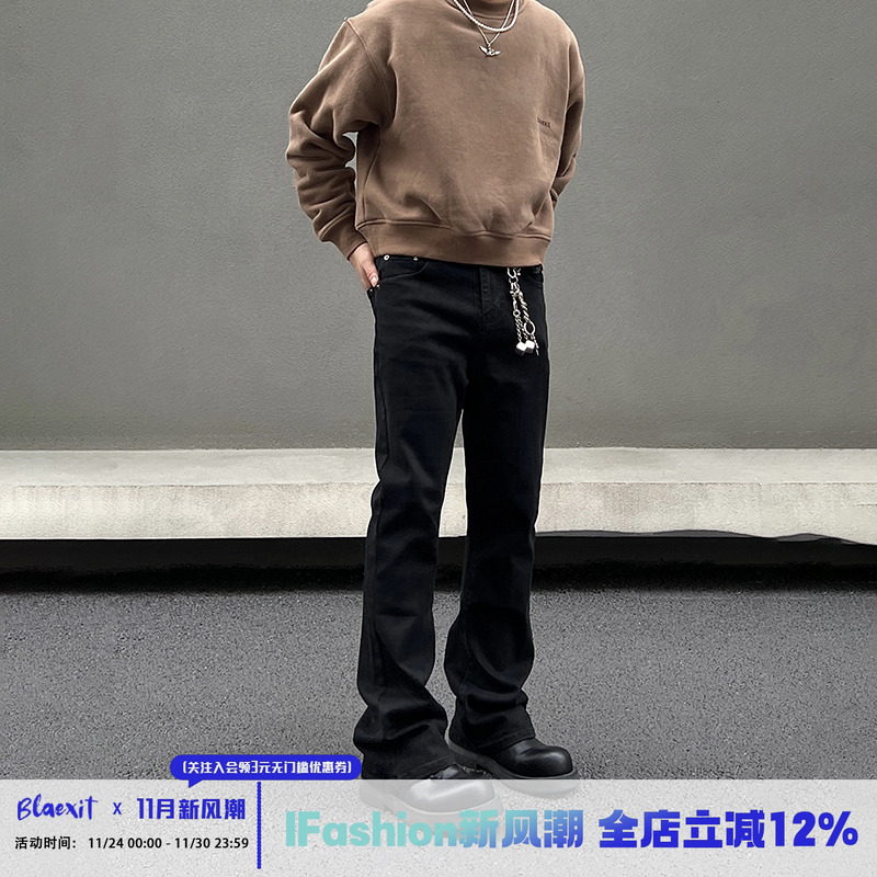 BLAEXIT黑色微喇牛仔裤男