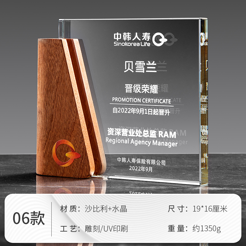 水晶奖杯定制奖牌定做创意实木经销商授权牌刻字制作年会颁奖