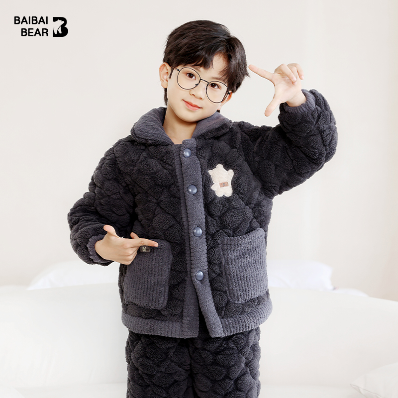 男童冬季加厚保暖法兰绒家居服