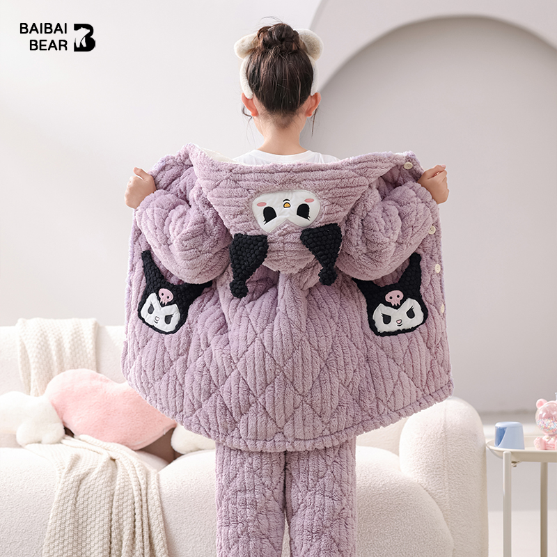 三层摆摆熊加厚冬季珊瑚绒家居服