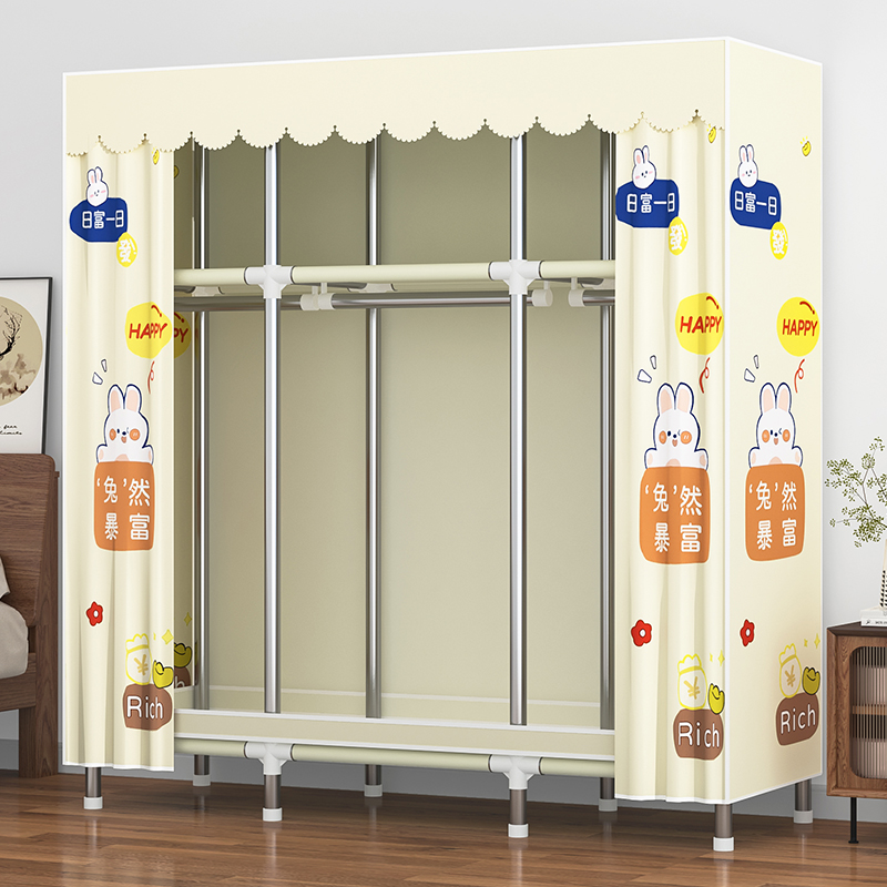 简易衣柜家用卧室布衣柜出租房结实耐用组装全钢架加粗加厚固钢管