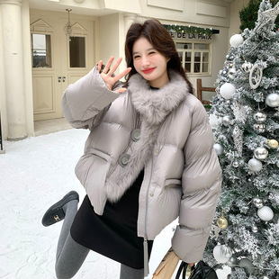 灰色90白鸭绒短款羽绒服女2025冬季新款设计感加厚保暖小个子外套