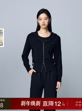 【绵羊毛】三彩丽雪leisure25冬新款连帽针织开衫通勤休闲短外套