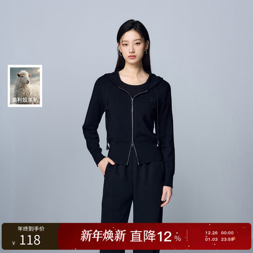 【绵羊毛】三彩丽雪leisure25冬新款连帽针织开衫通勤休闲短外套