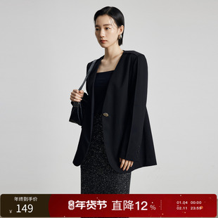 【绵羊毛】三彩丽雪leisure25秋新款V领一粒扣外套中长西装女外套
