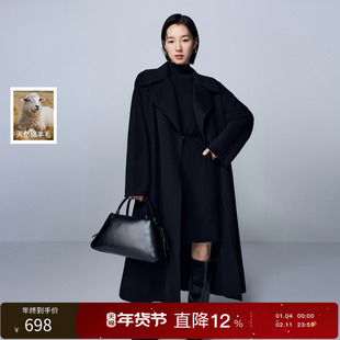 【100绵羊毛】丽雪leisure2025冬季新款宽松长款双面呢大衣