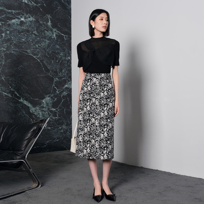 丽雪leisure2026春季新款复古收腰半身裙提花长裙直筒裙女