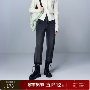 丽雪leisure2025冬季新款复古长裤磨毛牛仔裤直筒裤显瘦女