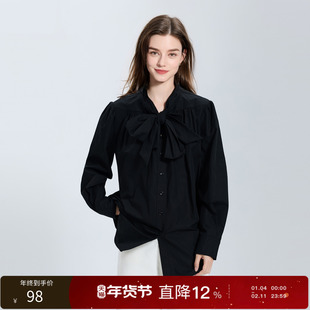 【100棉】三彩丽雪leisure25冬新款宽松衬衫长袖OL通勤飘带上衣女