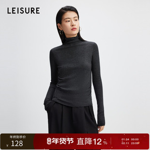 三彩丽雪leisure秋冬纯色羊绒衫半高领打底衫毛衣针织衫简约