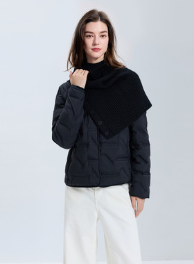 丽雪leisure2025冬新款90白鸭绒轻薄羽绒服短款外套针织围脖