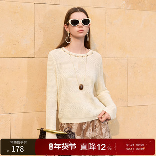 丽雪leisure2026春季新款圆领长袖针织衫肌理感套头毛衫女