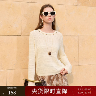 丽雪leisure2026春季新款圆领长袖针织衫肌理感套头毛衫女