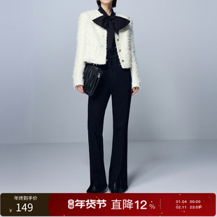 丽雪leisure2025冬季新款牛仔裤高腰开叉微喇裤喇叭长裤女