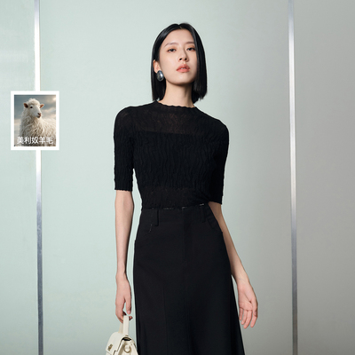 【100绵羊毛】丽雪leisure2026春季新款修身针织衫打底毛衫女