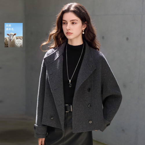 三彩丽雪leisure2026冬季新款阿尔巴卡双面呢绵羊毛大衣通勤女