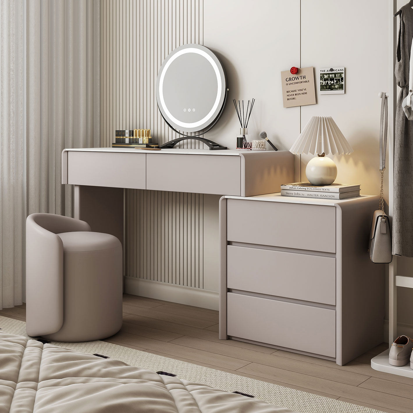 实木梳妆台斗柜一体卧室现代简约化妆桌2025新款轻奢小户型化妆台