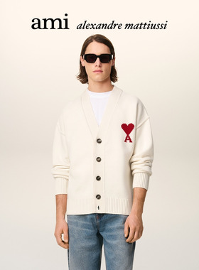 Ami Paris男女同款红色ADC美利奴羊毛开衫 V领外套