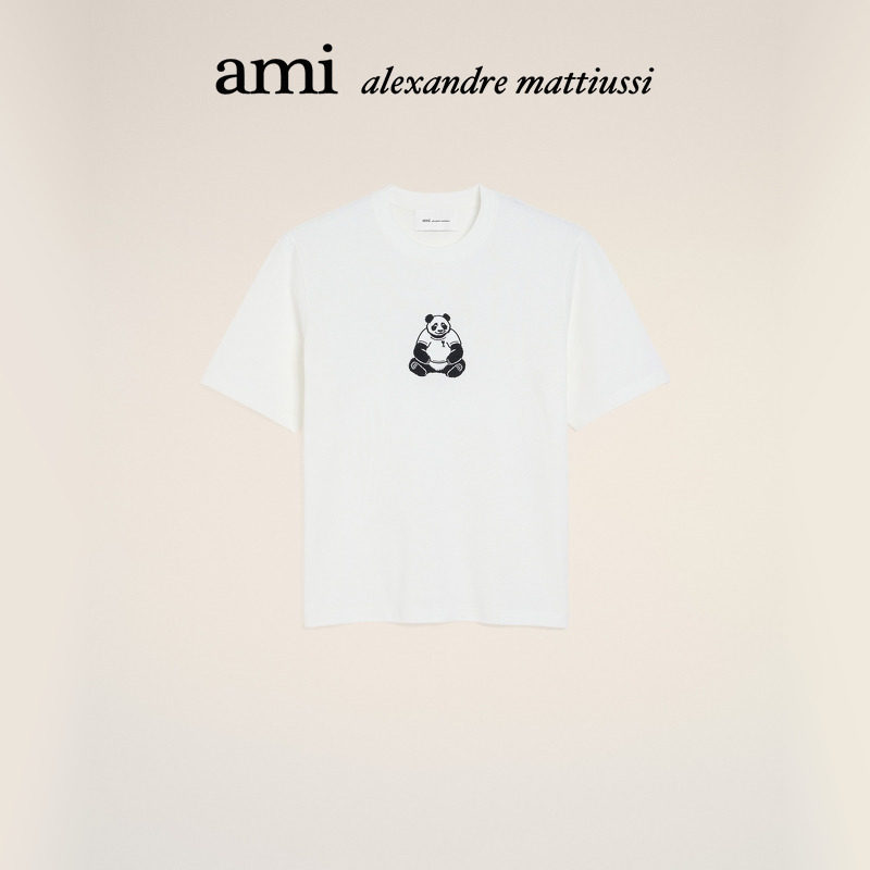 【成都限定】Ami Paris男女同款熊猫刺绣针织T恤 棉质合身短袖,男装,T恤,淘宝优惠券,粉丝福利购,淘宝优惠卷