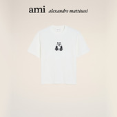 成都限定 Ami Paris男女同款 熊猫刺绣针织T恤 棉质合身短袖