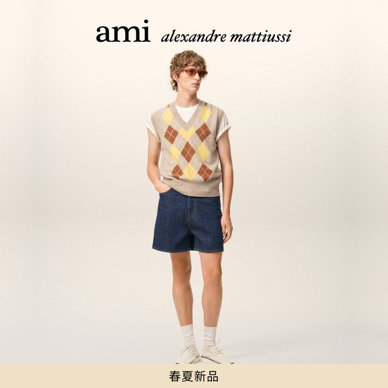 【春夏新品】Ami Paris 男士复古标签原浆丹宁牛仔短裤