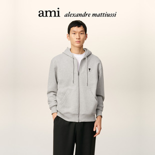 Ami Paris 男士黑色ADC拉链连帽卫衣 爱心合身帽衫