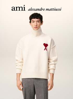 Ami Paris男女同款红色ADC美利奴羊毛高领毛衣