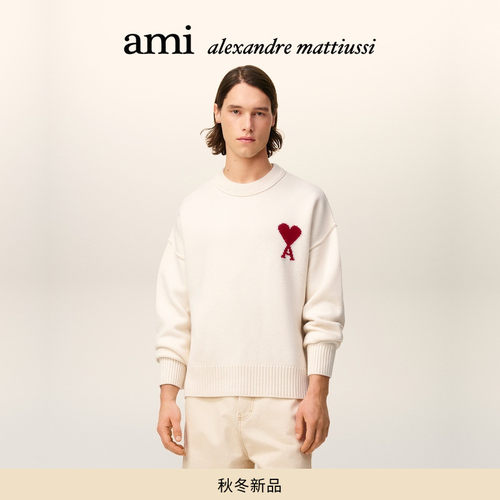 【秋冬新品】Ami Paris男女同款红色ADC美利奴羊毛圆领毛衣