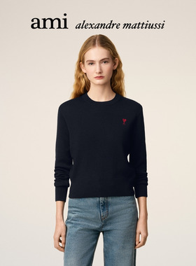 Ami Paris 女士红色ADC美利奴羊毛毛衣 爱心针织衫