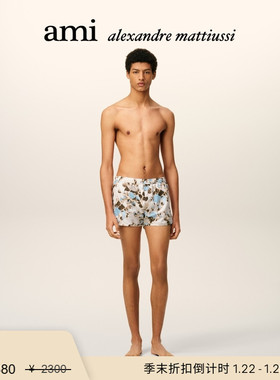 【季末甄选】Ami Paris 男士白色ADC花朵印花沙滩裤 立体贴标短裤