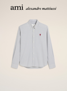 Ami Paris男女同款红色ADC衬衫 爱心棉质条纹长袖上衣