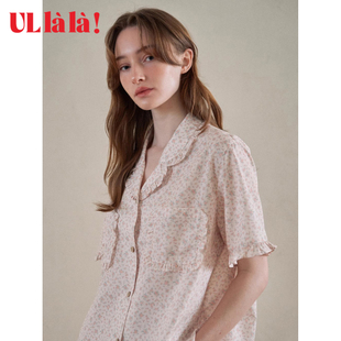 Ullala烏拉拉進口家居服女夏季 短褲 碎花甜美休閑睡衣薄福利款 短袖