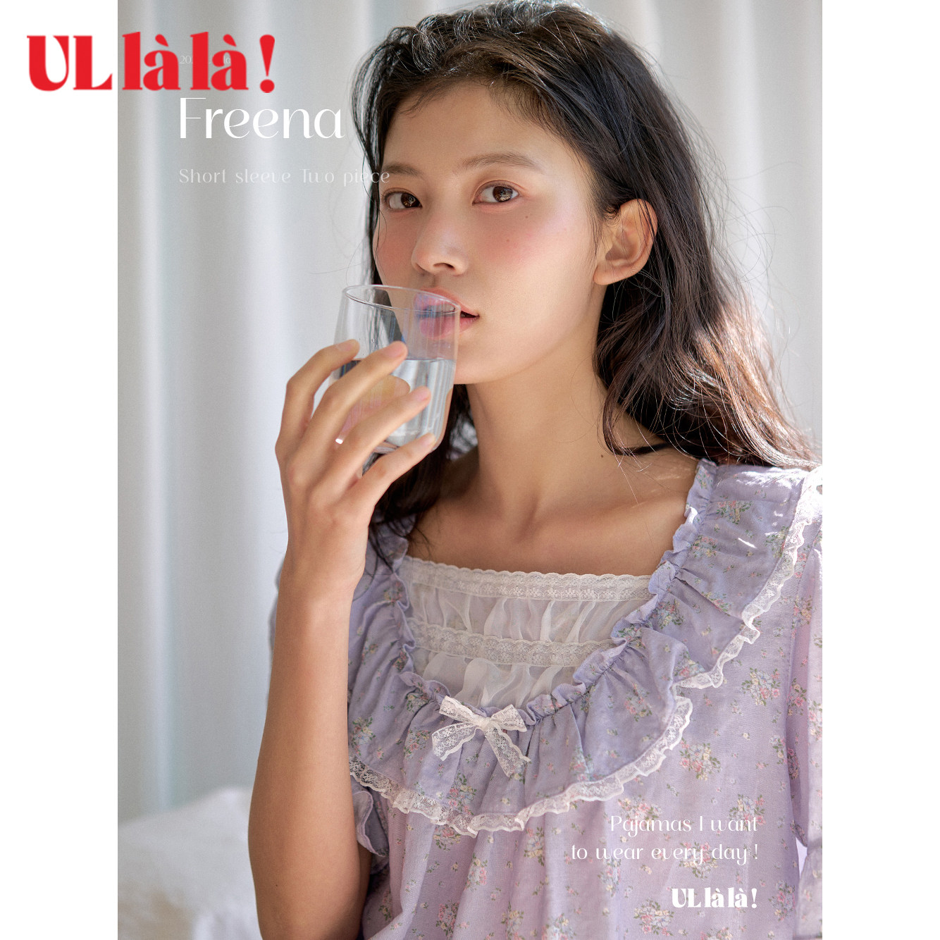 乌拉拉夏款碎花蕾丝薄女睡衣套装图片
