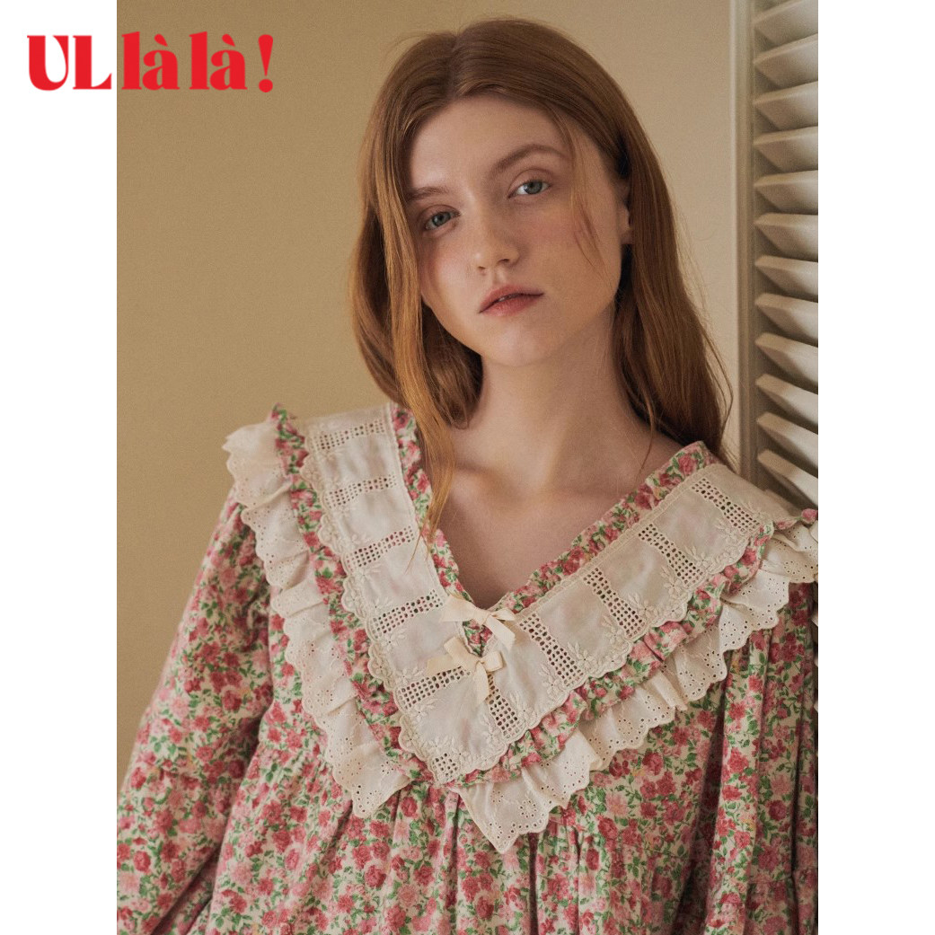 Ullala轻磨毛田园碎花女睡衣套装