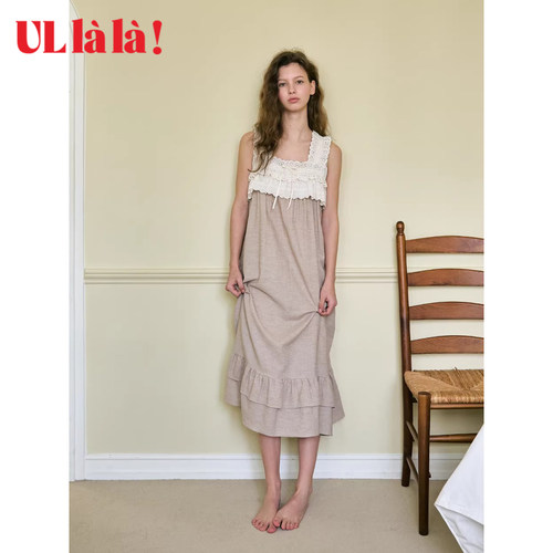 Ullala纯棉蕾丝吊带夏季中长睡裙