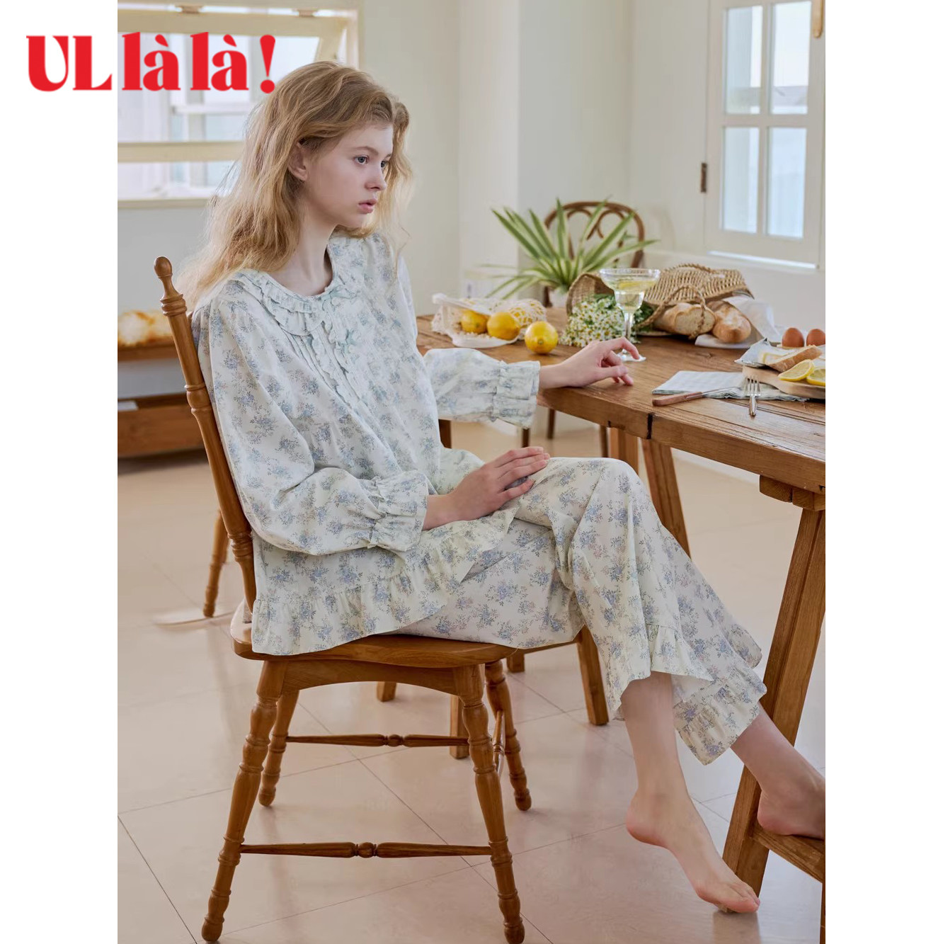 Ullala纯棉碎花娃娃领睡衣套装